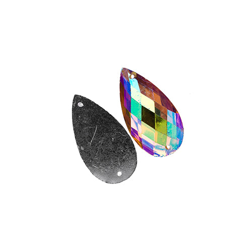Resin Sew-On Metalico Stone Drop 16x30mm  Aurora Borealis
