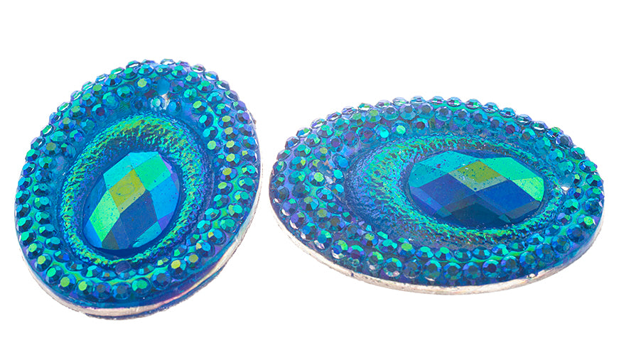 Resin Sew-On Peacock 10pcs 18x25mm Oval 