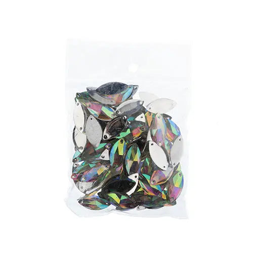 Resin Sew-On Navette Rhinestone 15x30mm Crystal Aurora Borealis 100pcs/Bag