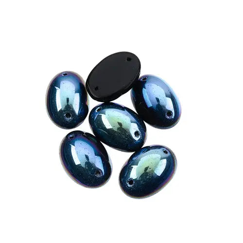 Czech Glass 2 Hole Cabochon 18x13mm Oval 6pc - Cosplay Supplies Inc