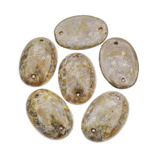 Czech Glass 2 Hole Cabochon 25x18mm Oval 6pc - Cosplay Supplies Inc