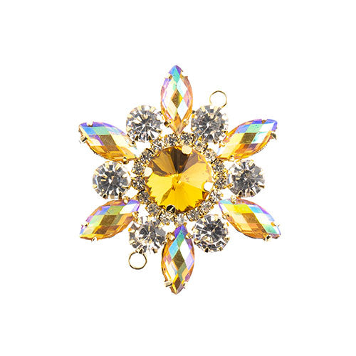 Crystal Motif Flower Connector 48mm  Aurora Borealis with Gold Casing