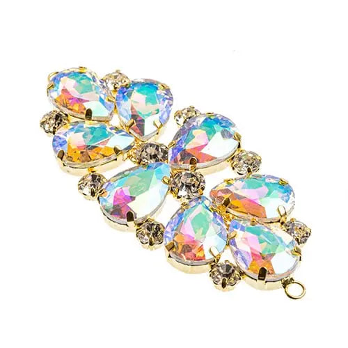 Crystal Motif Oval Connector 75x36mm  Aurora Borealis with Gold Casing - Cosplay Supplies Inc