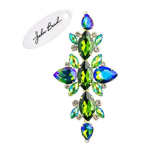 Crystal Motif Navette Oval 129x67mm  Aurora Borealis with Gold Casing - Cosplay Supplies Inc