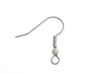 Fish Hook Earwire With Ball & Coil Surgical Steel 20mm - Cosplay Supplies Inc