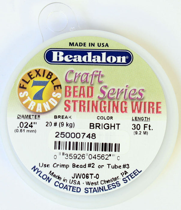 Beadalon .024/7 Stringing Wire 30ft Bright