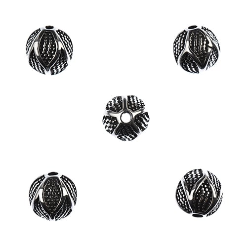 Stainless Steel Antique Silver Round Lotus Flower Bead 10mm 5pcs - Cosplay Supplies Inc