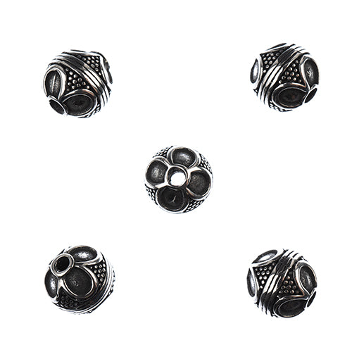 Stainless Steel Antique Silver Round Flower Bead 10mm 5pcs - Cosplay Supplies Inc