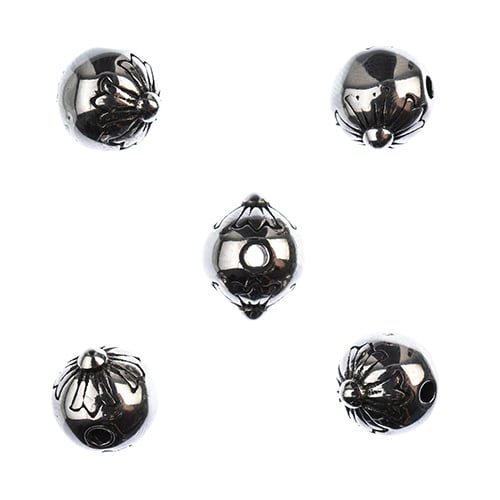 Stainless Steel Antique Silver Round Daisy Bead 10mm 5pcs - Cosplay Supplies Inc