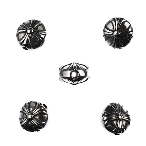 Stainless Steel Antique Silver Round Flat Flower Bead 10x8mm 5pcs - Cosplay Supplies Inc