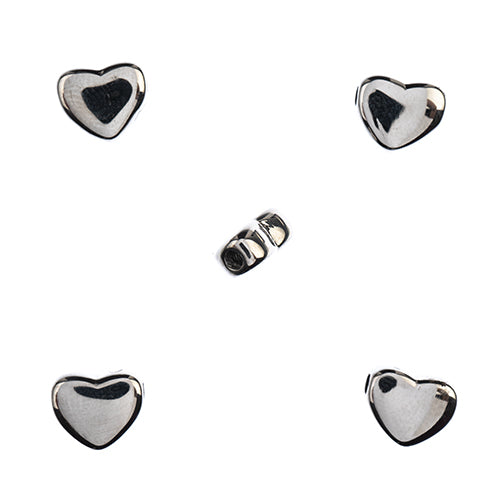 Stainless Steel Antique Silver Flat Heart Bead 8x9mm 5pcs - Cosplay Supplies Inc