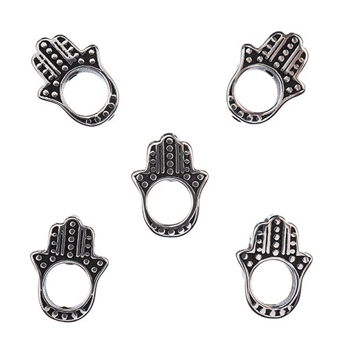 Stainless Steel Antique Silver Hamsa Hand Bead Frame 15x12mm 5pcs - Cosplay Supplies Inc