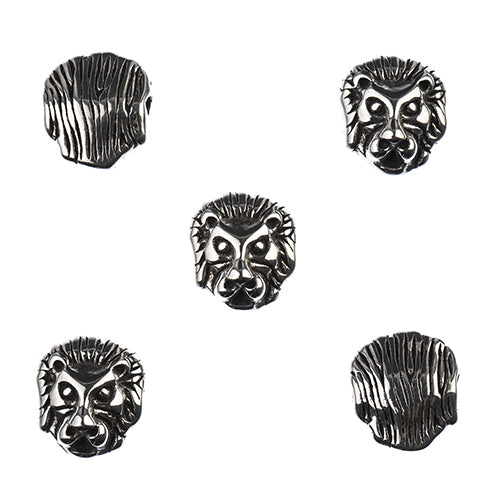 Stainless Steel Antique Silver Lion Head Bead 11x12mm 5pcs - Cosplay Supplies Inc