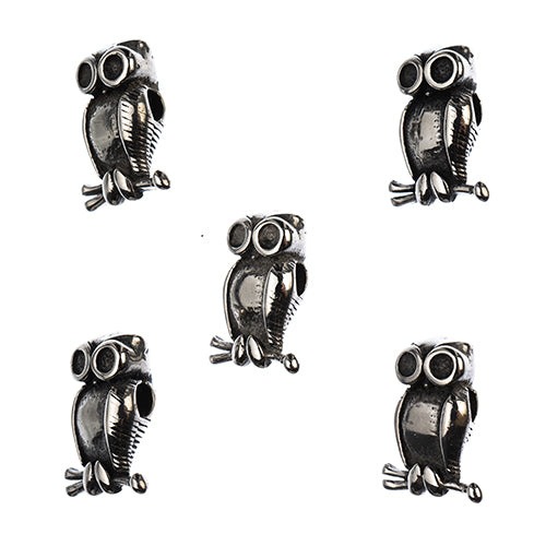 Stainless Steel Antique Silver Owl Bead 11x14mm 5pcs - Cosplay Supplies Inc
