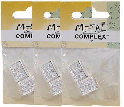 Slider - Rectangle With Crystals (2pcs) 15mm  Lead Free / Nickel Free