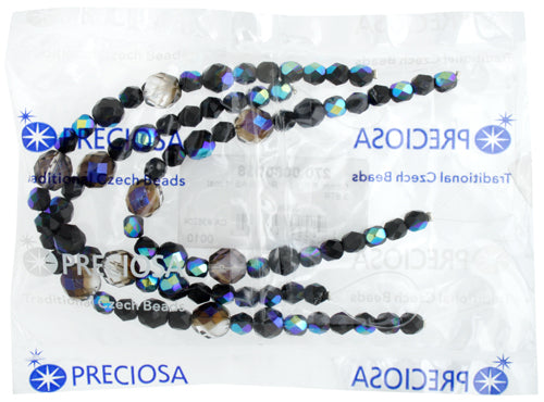 Fire-Polished Beads Mix Of 6/8mm Round Black AB Half Coating With 10mm Round Crystal/Azuro