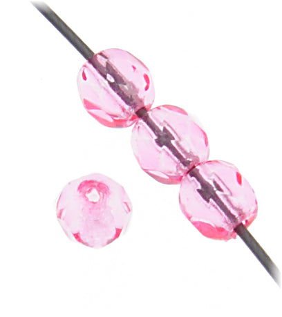 Fire-Polished Round 4mm - Transparent Pink Shades Strung