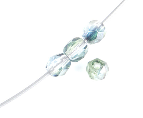 Fire-Polished Round 4mm - Transparent Green Shades Strung