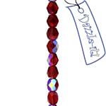 Czech Fire-Polished Round 4mm - Transparent Red Strands