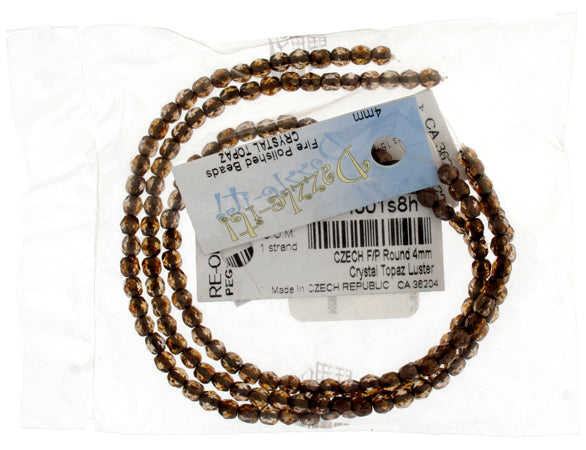 Czech Fire-Polished Round 4mm - Transparent Yellow/Brown Strands
