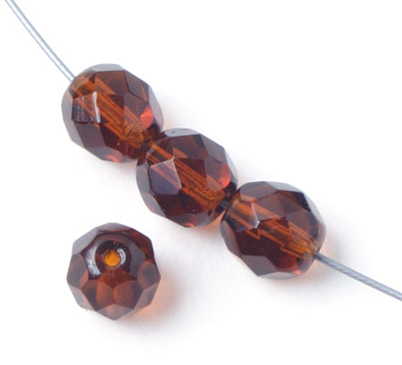Czech Fire-Polished Round Bead 8mm Strands - Brown Shades