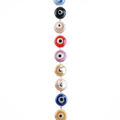 Crystal Lane DIY Designer 7in Bead Strand Ceramic Flat Round Eye Mixed Colors 10x6mm