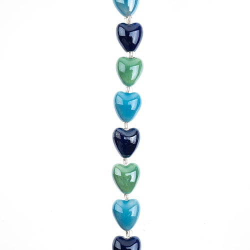 Crystal Lane DIY Designer 7in Bead Strand Ceramic Hearts Blue Mix 12x9mm