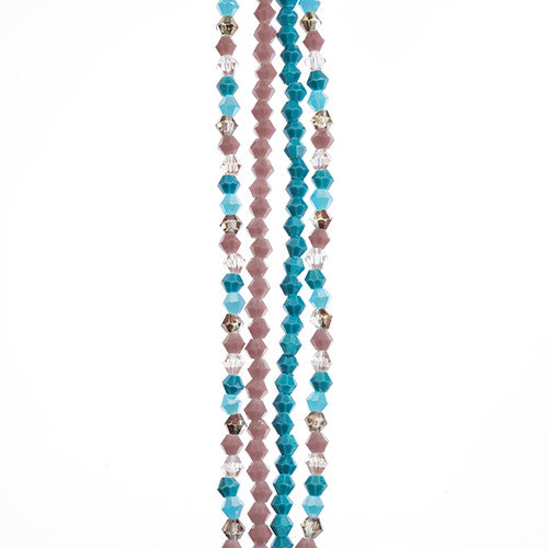 Crystal Lane DIY Designer 7in Four Bead Strands Glass Bicone Purple and Blue Mix