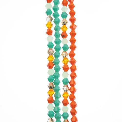 Crystal Lane DIY Designer 7in Four Bead Strands Glass Bicone Teal and Orange Mix