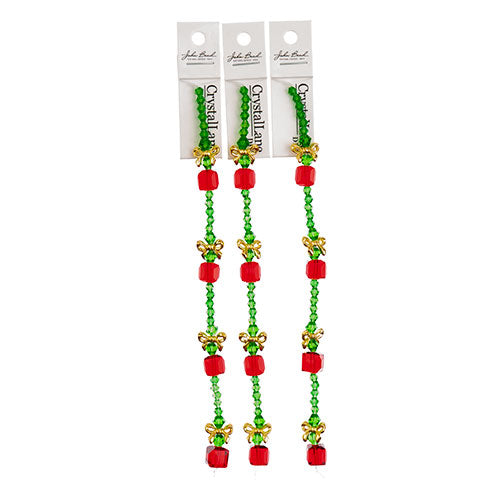 Crystal Lane DIY Designer Holiday 7in Bead Strand Glass Crystal and Metal Red Present Stack