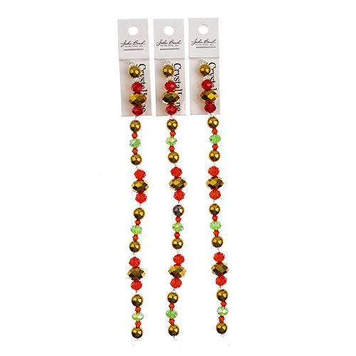 Crystal Lane DIY Designer Holiday 7in Bead Strand Glass Large Gold Rondelle with Green and Red