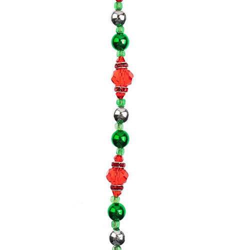 Crystal Lane DIY Designer Holiday 7in Bead Strand Mixed Material Red Green and Silver