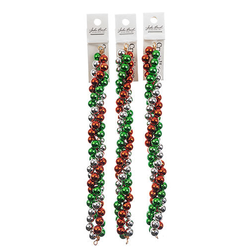 Crystal Lane DIY Designer Holiday 7in Bead Strand Acrylic Twisted Baubles Metallic Red Green Silver