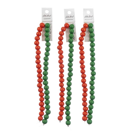 Crystal Lane DIY Designer Holiday 7in Bead 2 Strands Wood Round Red and Green