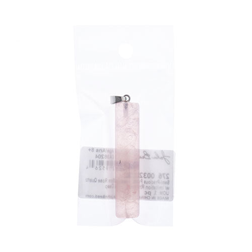 Semi-Precious Pendant Approx 12x55mm Rose Quartz W/ Imitation Rhodium Plated Clasp