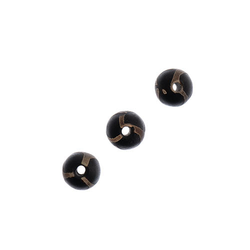 Earths Jewels 16in Tibetan Dzi Agate Round Beads - Frosted Matte Honeycomb Pattern Black