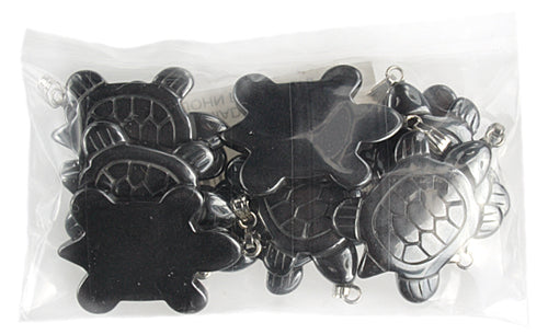Hematite Turtle 30mm Pendant With Silver Bail