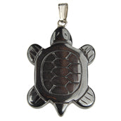 Hematite Turtle 30mm Pendant With Silver Bail