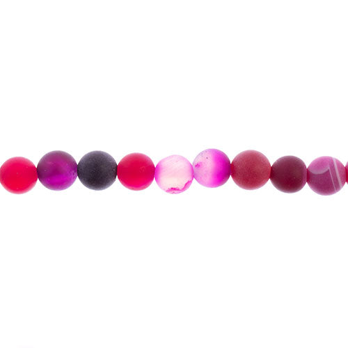 Earth's Jewels Round Beads Matte Striped Agate Pink