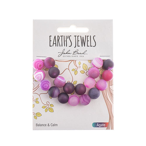 Earth's Jewels Round Beads Matte Striped Agate Pink