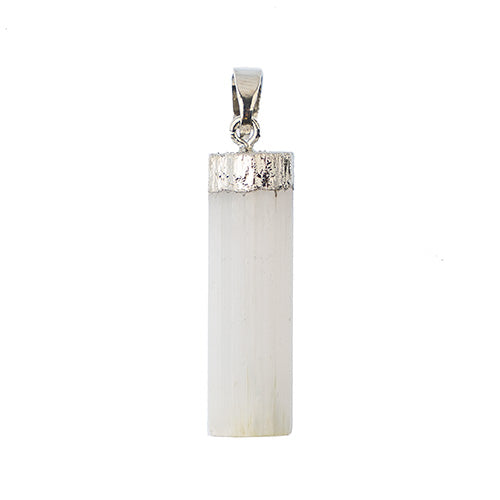 Semi-Precious 10x35mm Selenite Cylinder Cap Pendant with Bail Eco Plated