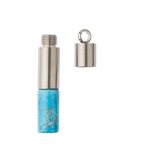 Semi-Precious Aroma Gems Stainless Steel Top Cylinder Pendant Turquoise Howlite Dyed