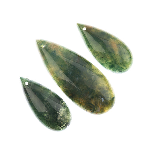 Earth's Jewels Semi-Precious 3 Teardrop Pendant Slices Natural Green Moss Agate