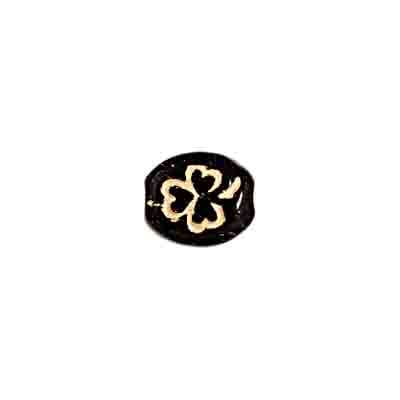 Glass Bead Oval - 3 Leaf Clover Black/Gold