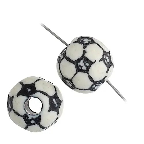 Acrylic Sports Bead Soccer 10x12mm White/Black