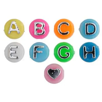 Acrylic Alphabet Bead 8mm Bright Multi Beads/Silver Letters - Cosplay Supplies Inc
