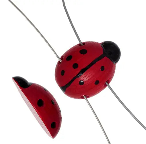 Euro Wood Ladybug Red/Black Dots Beads 2 Side Hole 6.5x14x18mm