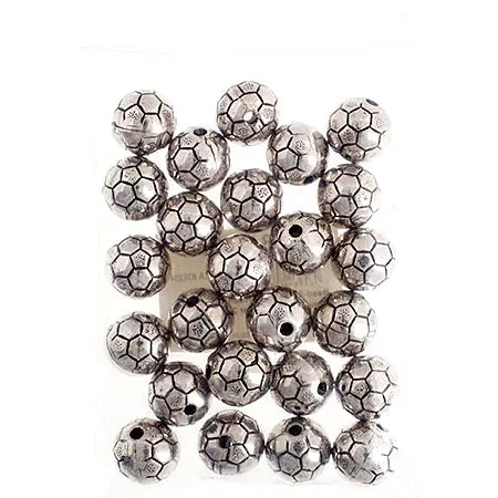 Bead - Soccer Ball Round 14mm Antique Silver 25pcs