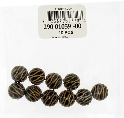 Beads Metalized Round Disc W/ Squiggle Line 6x11mm Antique Gold