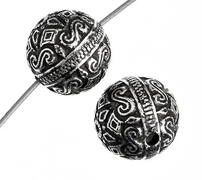 Metalized Bead W/ Sterling Silver Coating 9mm Round Antique Silver